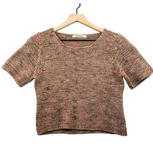 Vtg Y2K Japanese Crop Sweater Womens Medium Brown Wool Blend Grunge Minimalist